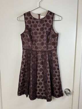 Susana Monaco burgundy lace sleeveless fit and flare mini dress 6